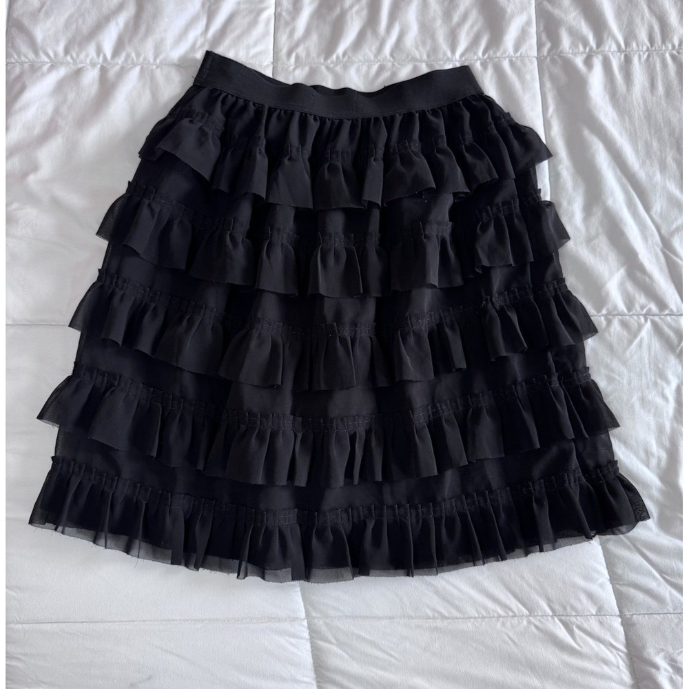 BYSI Women's Skirt Pencil Ruffle Black Size 6 Elastic Waist, Lined With Shorts - Picture 5 of 7